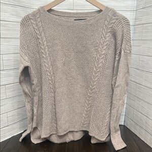 American Eagle Outfitters Cream Crew Neck Sweater with Cable Knit
